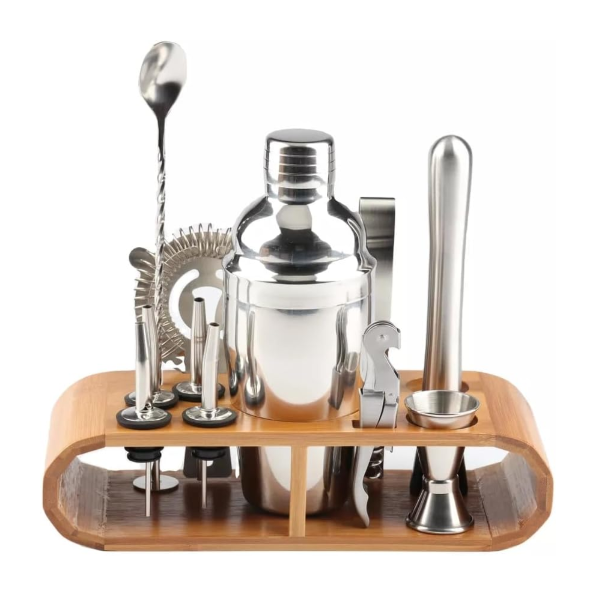 Kit Bar Profissional 12 Peças Inox com Suporte em Madeira – Coqueteleira 550ml - IUA00001