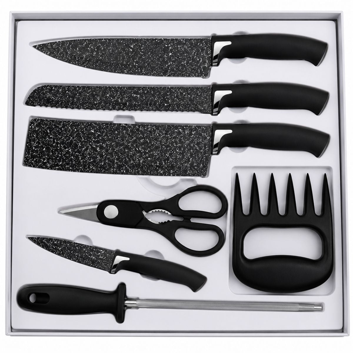 Conjunto de Facas Profissional de 8 Peças Padrão Martelado Preto - IUH00011