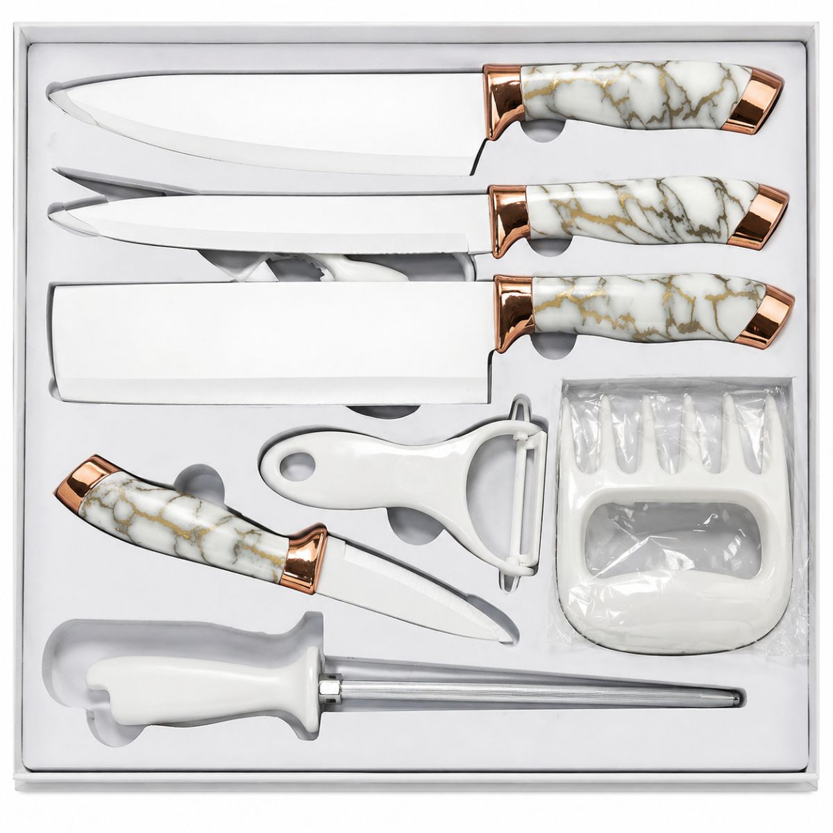 Conjunto de facas de 8 peças com padrão de mármore - IUH00012