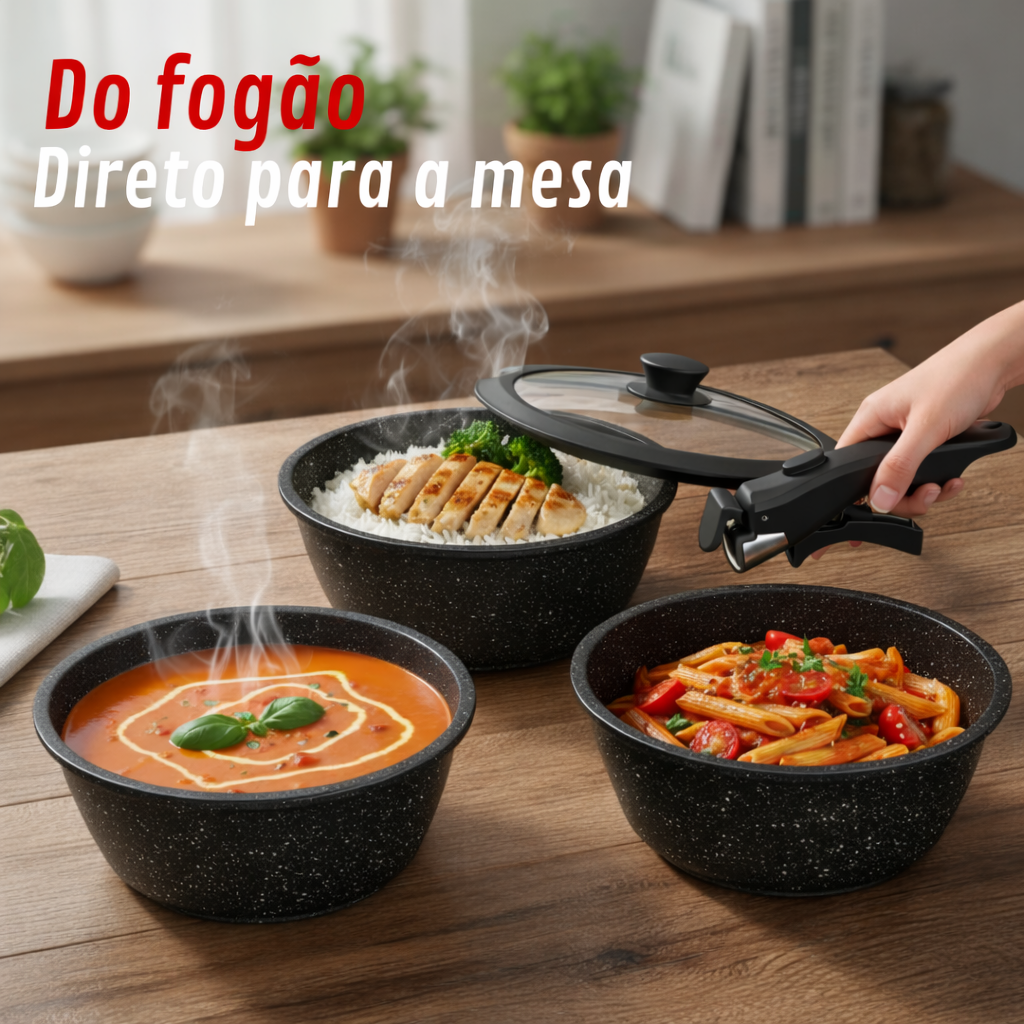 Jogo de Panelas 15 Peças Antiaderente com Cabo Removível - IPJ00015