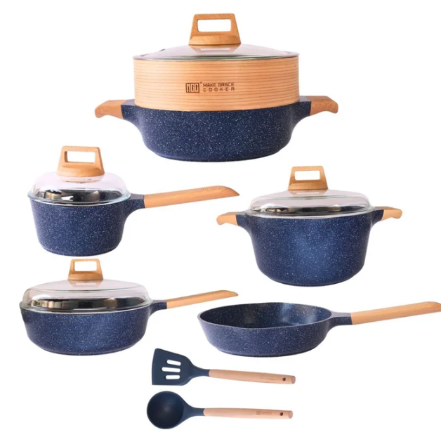 Jogo de Panelas MGC Revestimento Antiaderente Mármore – Azul - CPN-0014-AZUL