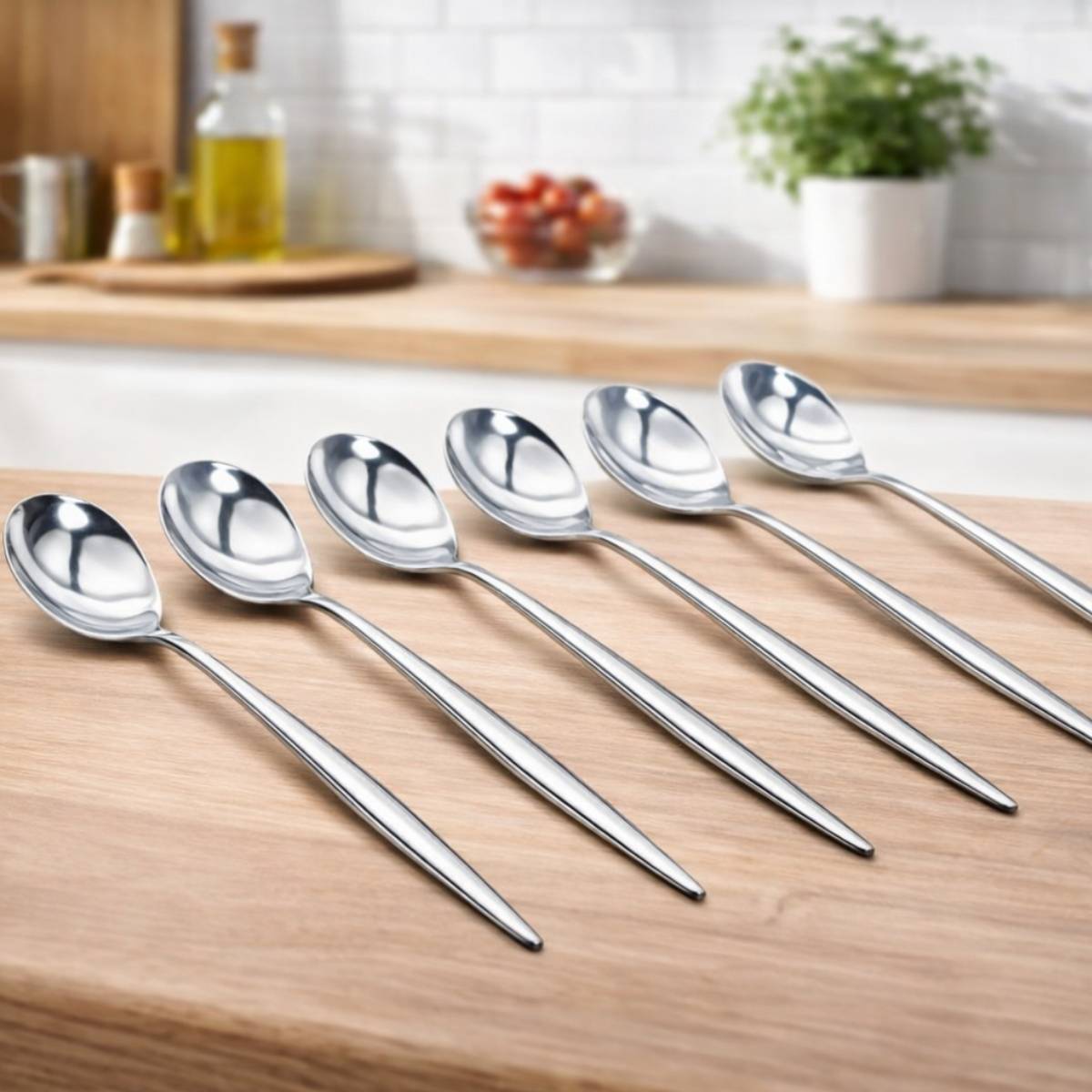KIT 6 Peças Colher Slim Prateadas Inox - CTI0006