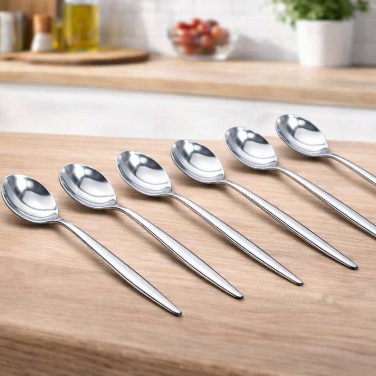 KIT 6 Peças Colher de Chá Slim Prateadas Inox - CTI0009