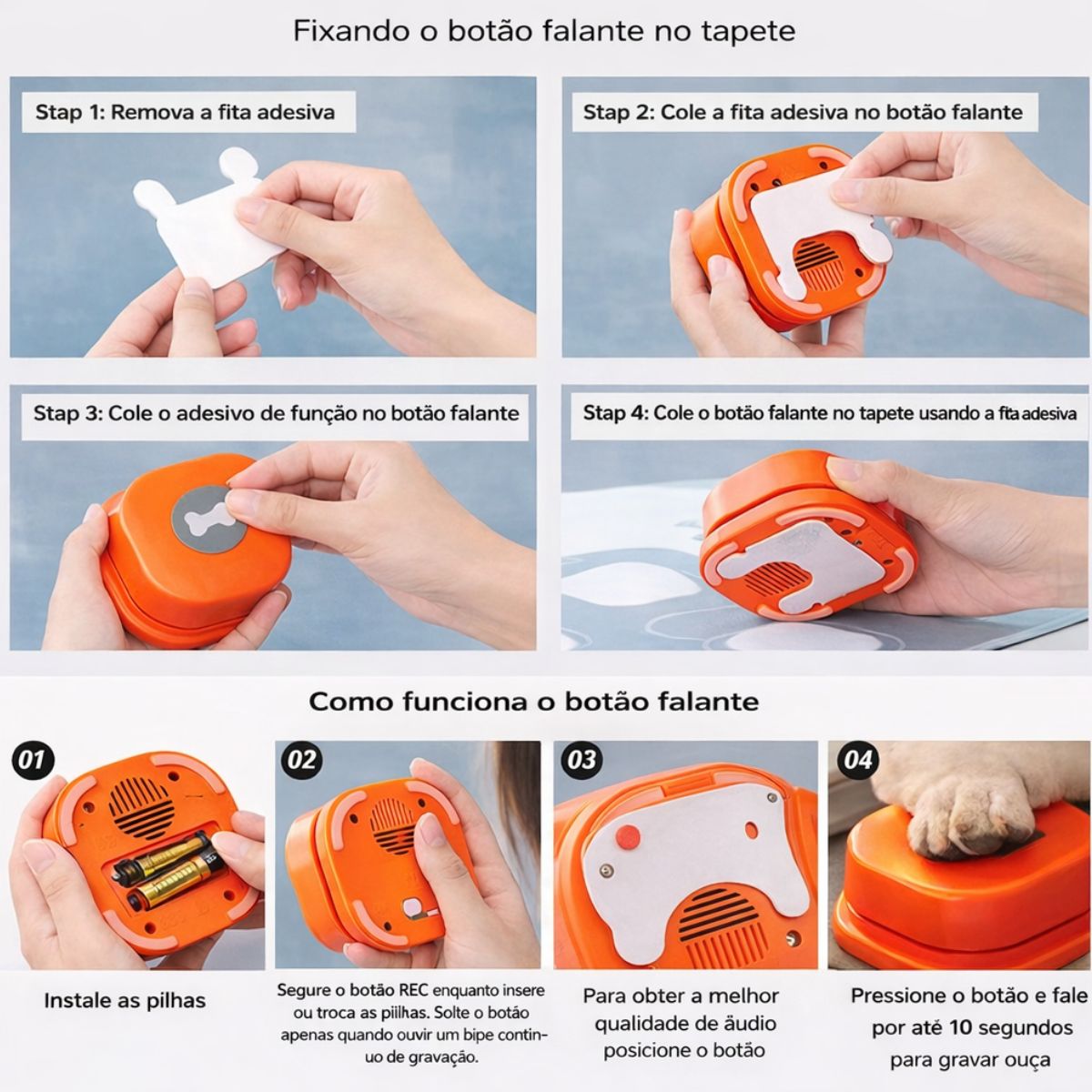Kit 4 Botões Gravadores Interativos para Cães e Gatos - QS02F