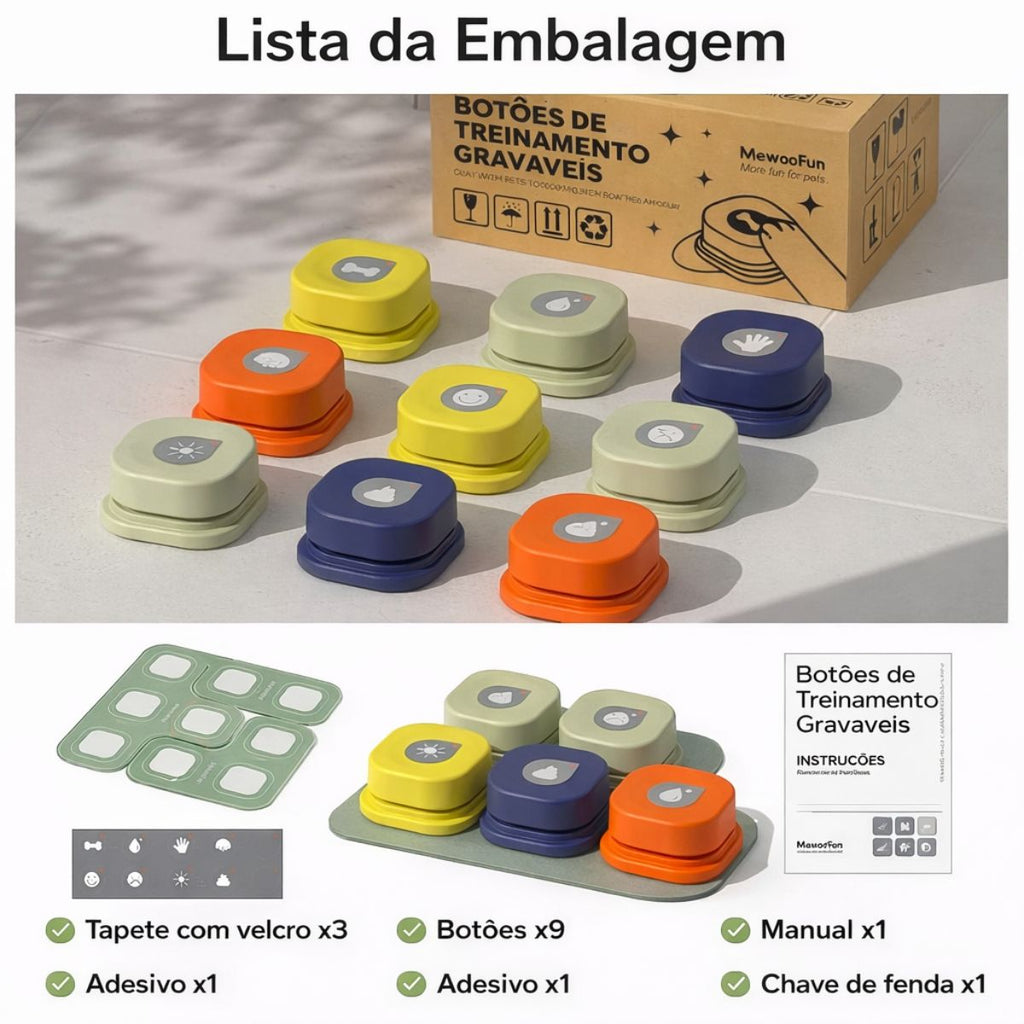 Kit 9 Botões Gravadores Interativos para Treinamento Pet - QS02N