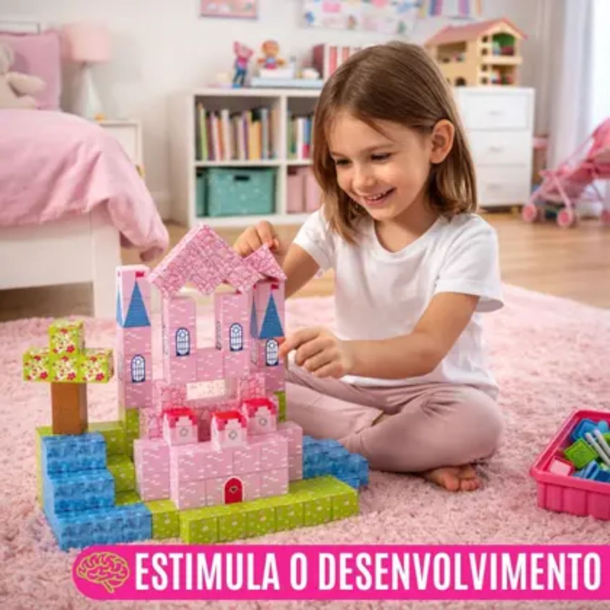 Kit Blocos Magnéticos Castelo Infantil 145 Peças com Caixa - TW883-39