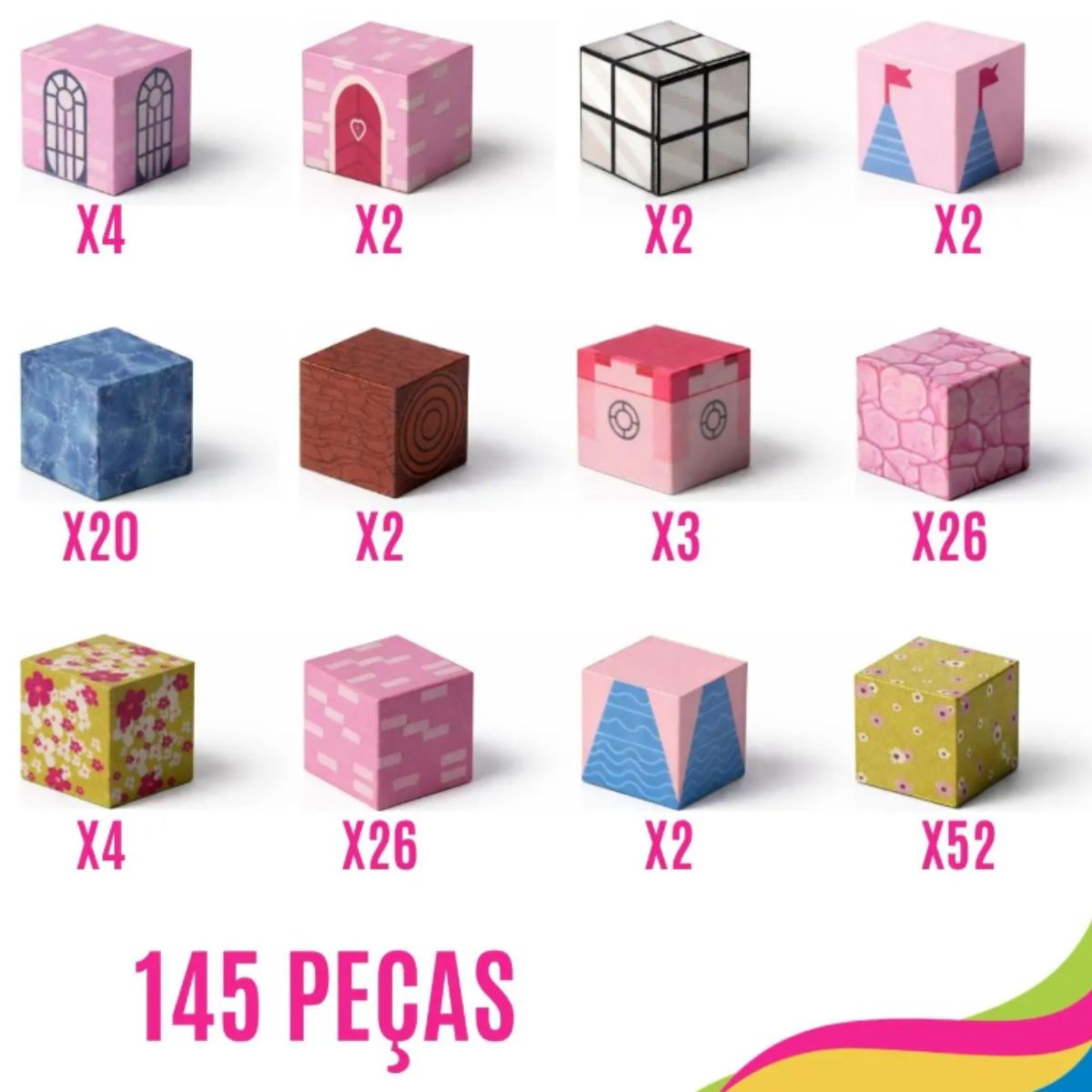 Kit Blocos Magnéticos Castelo Infantil 145 Peças com Caixa - TW883-39