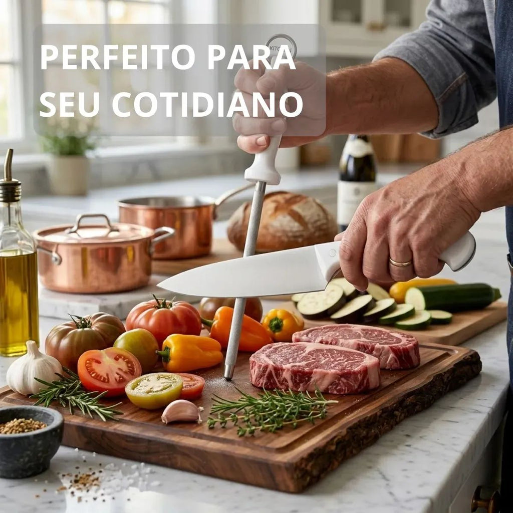 Kit Churrasco 2 Peças Faca e Chaira Inox Cabo Branco - MB-9201_W