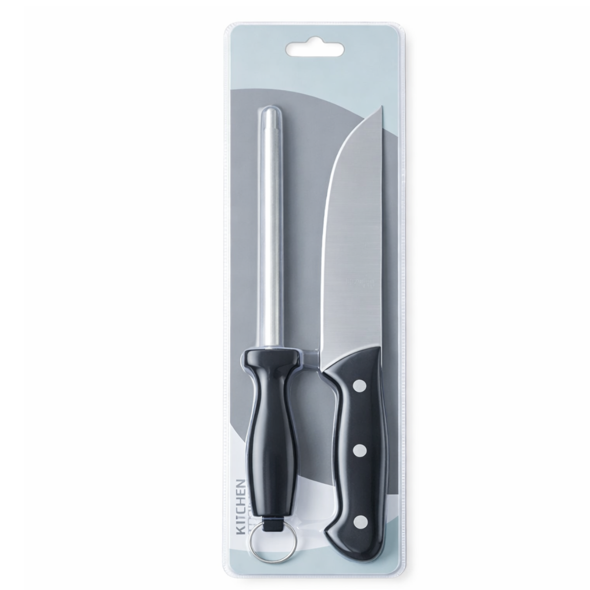 Kit Faca E Amolador Chaira Para Churrasco Preto - MB-9201_PT