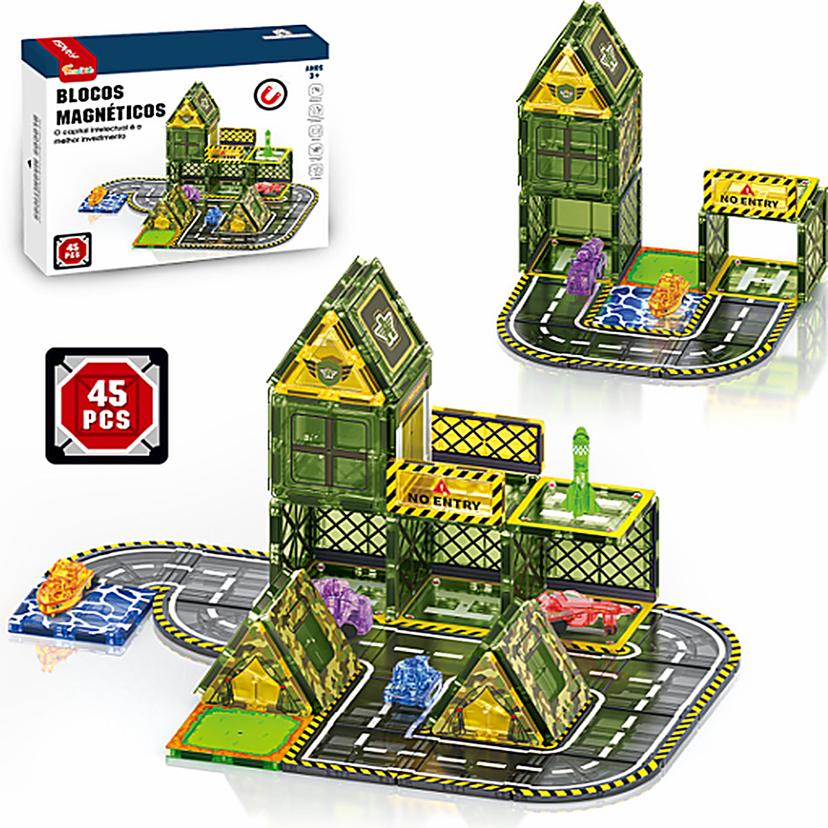 Kit Magnético de Construção com 45 Peças- Base Militar -  TW887-B45