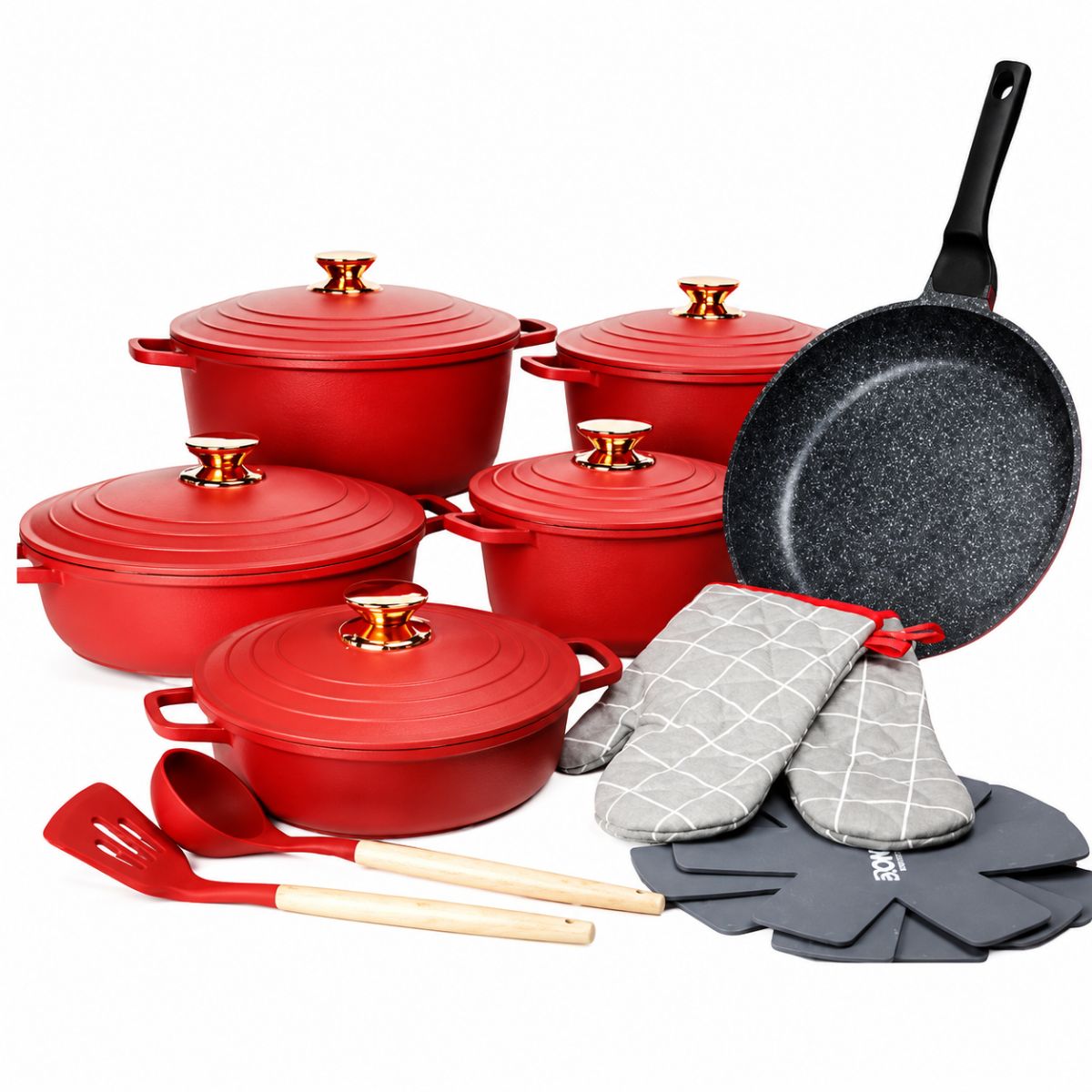 Kit Panelas Clássicas 18 Peças Vermelho Premium - CPN0032