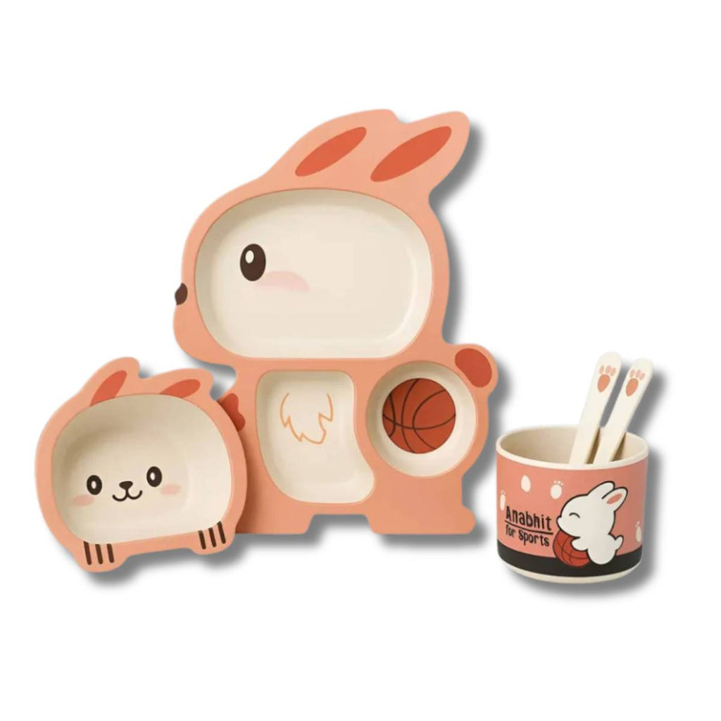 Kit Refeição Infantil Menina 5 Peças Bambu Sustentável Seguro - A031