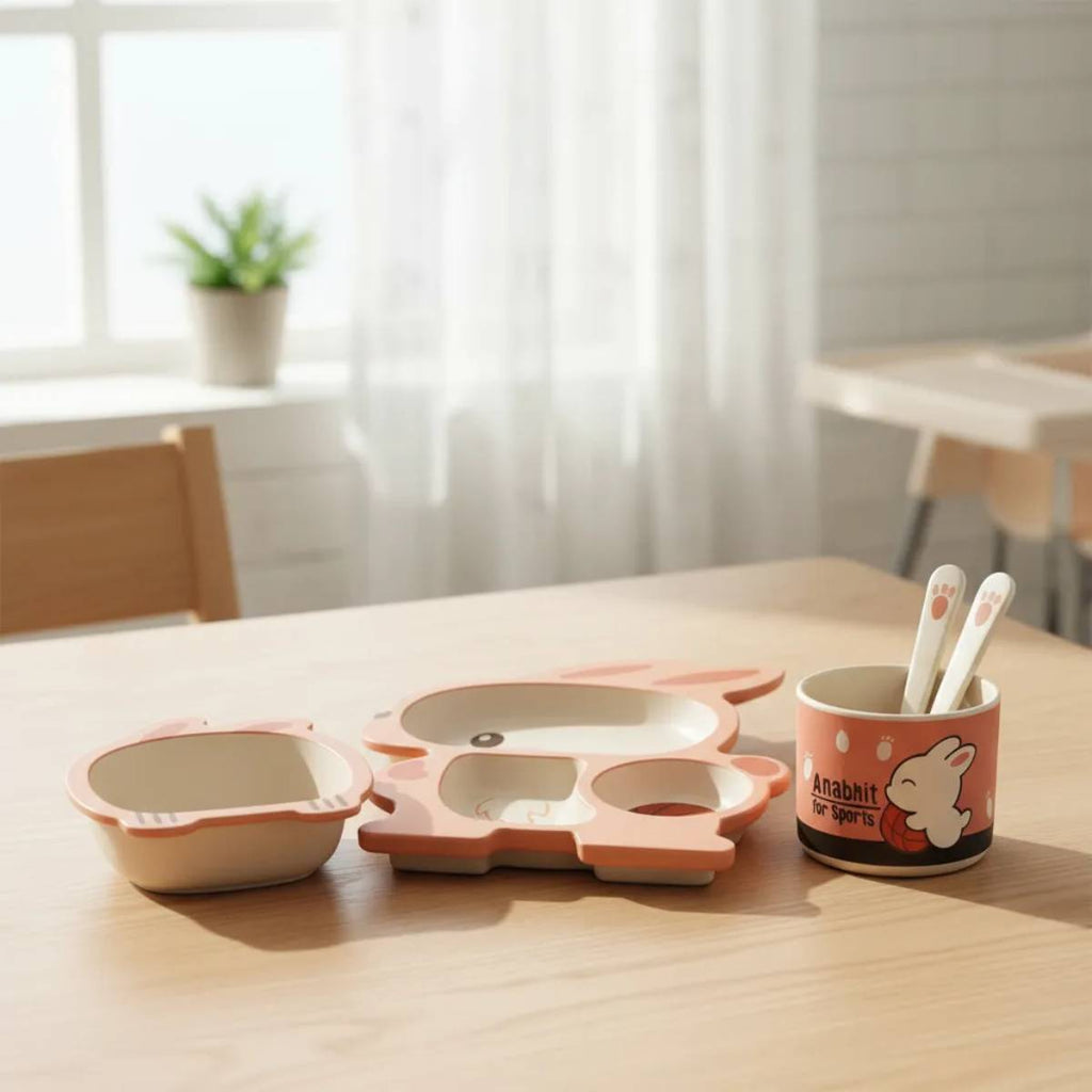 Kit Refeição Infantil Menina 5 Peças Bambu Sustentável Seguro - A031