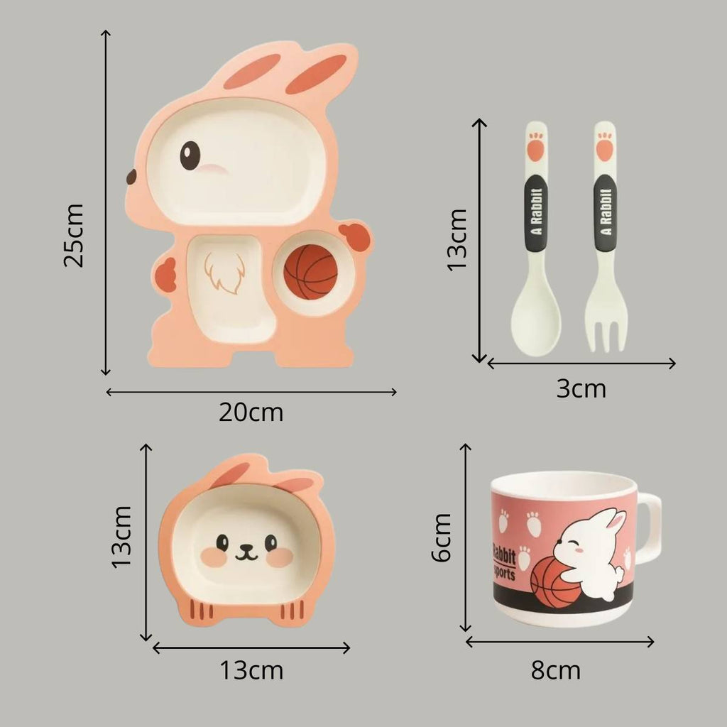 Kit Refeição Infantil Menina 5 Peças Bambu Sustentável Seguro - A031