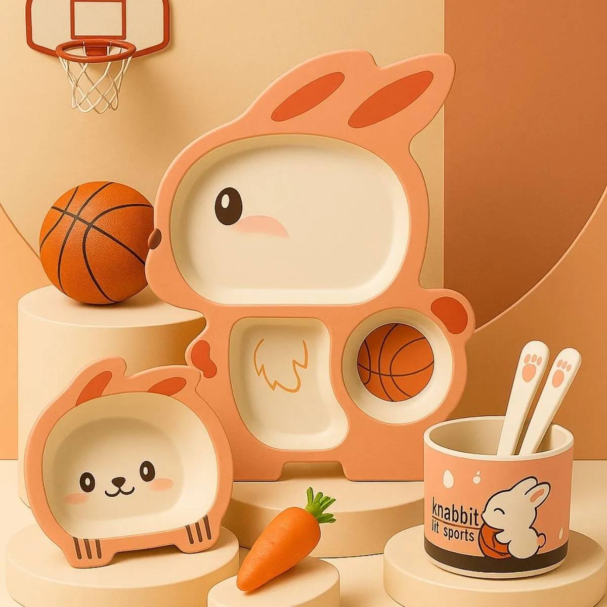 Kit Refeição Infantil Menina 5 Peças Bambu Sustentável Seguro - A031