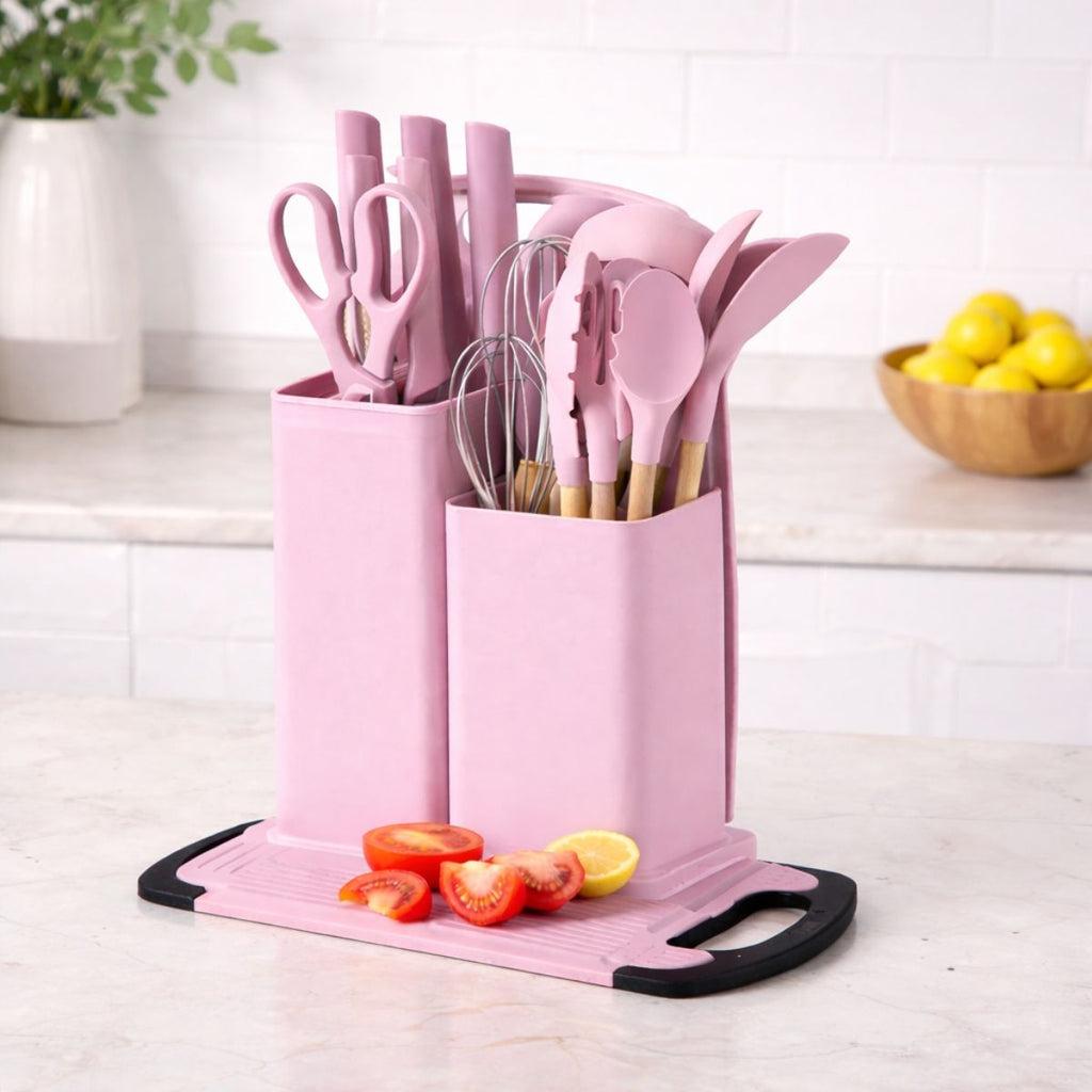 Kit Utensílios de Cozinha 19 Peças Silicone com Tábua - CSC00020