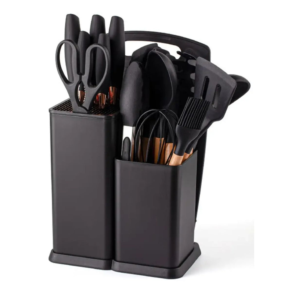 Kit Utensílios de Cozinha 19 Peças com Facas e Tábua - DA-19G