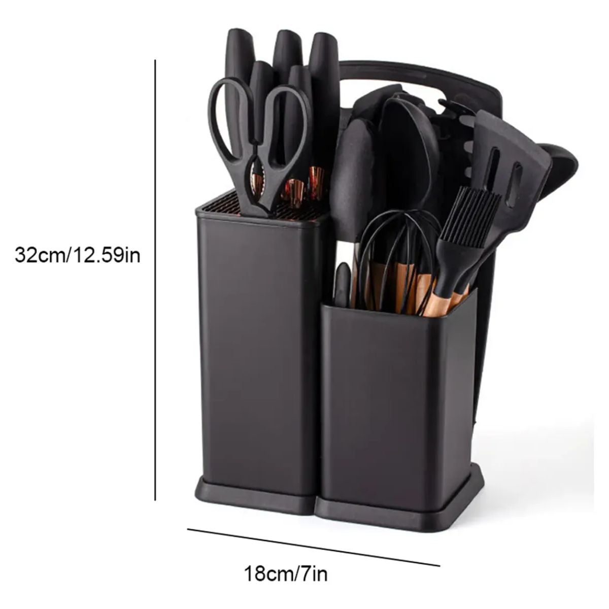 Kit Utensílios de Cozinha 19 Peças com Facas e Tábua - DA-19G