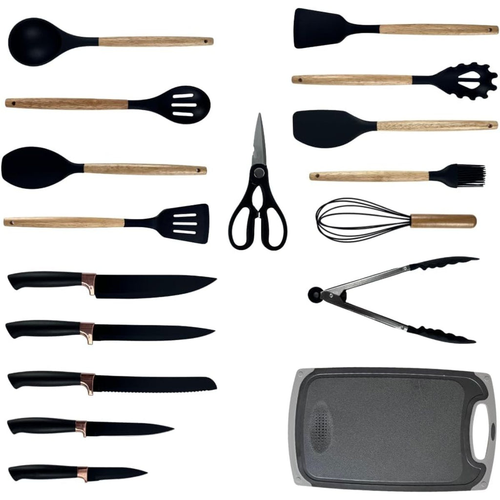 Kit Utensílios de Cozinha 19 Peças com Facas e Tábua - DA-19G