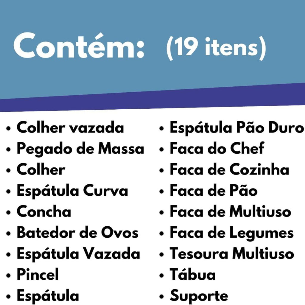 Kit Utensílios de Cozinha 19 Peças com Facas e Tábua - DA-19G