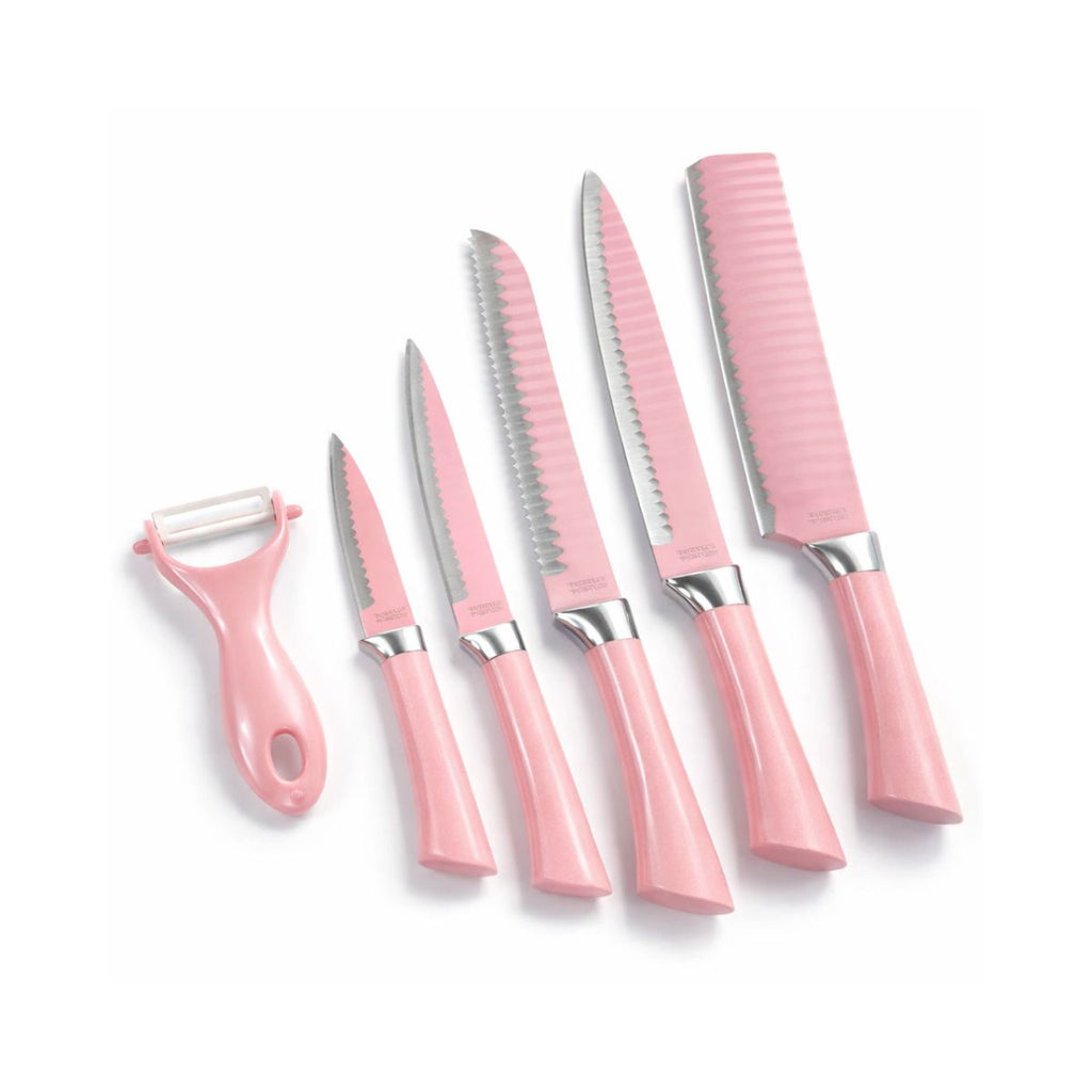 Kit de Facas Rosa 6 Peças em Aço Inox com Descascador - XDX-12216ROSA