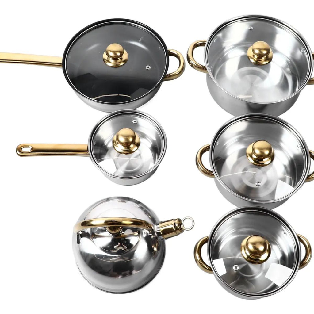 Kit de Panelas em Aço Inox Alças Douradas - IPJ00004