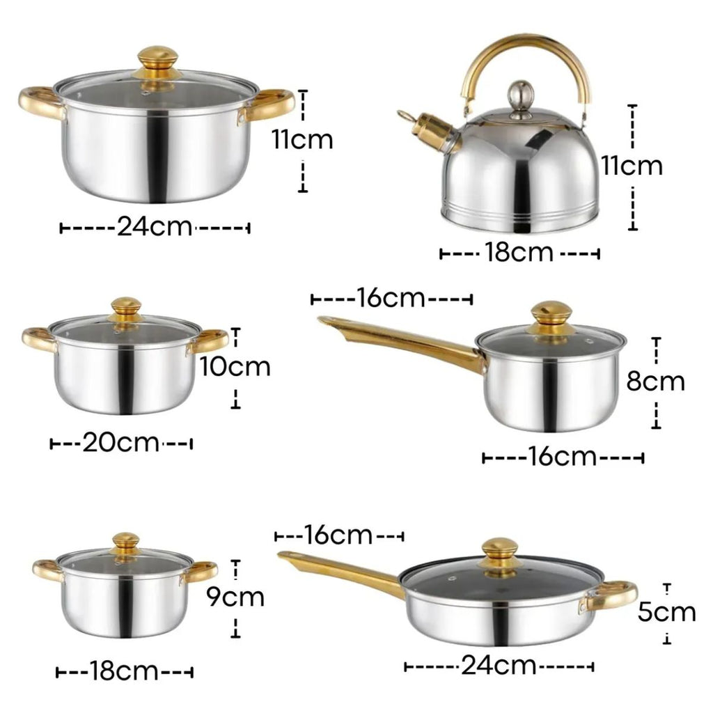 Kit de Panelas em Aço Inox Alças Douradas - IPJ00004