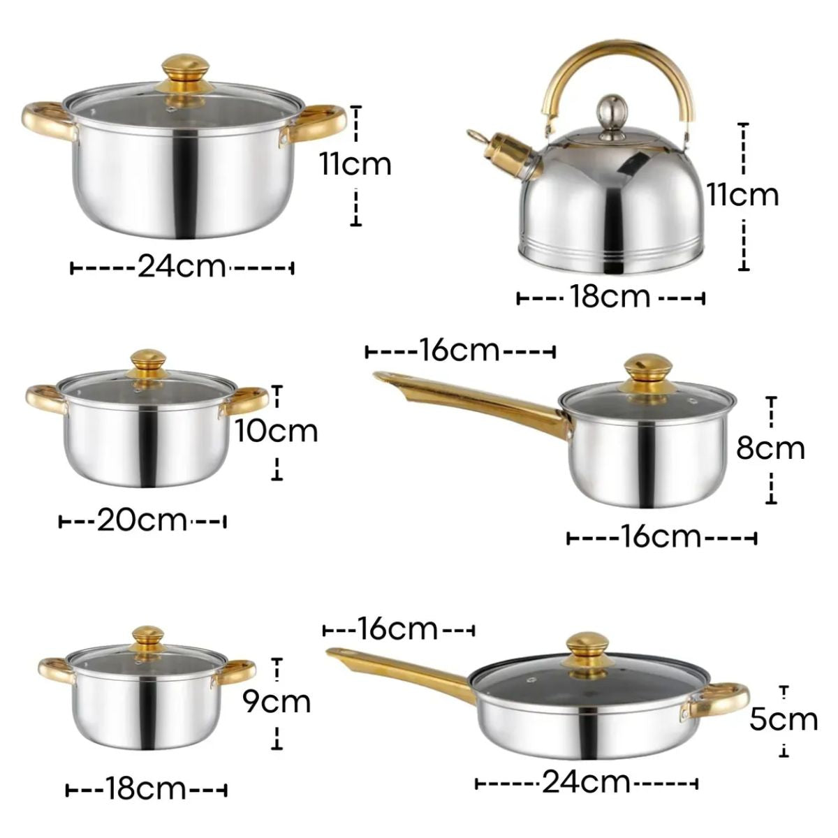 Kit de Panelas em Aço Inox Alças Douradas - IPJ00004