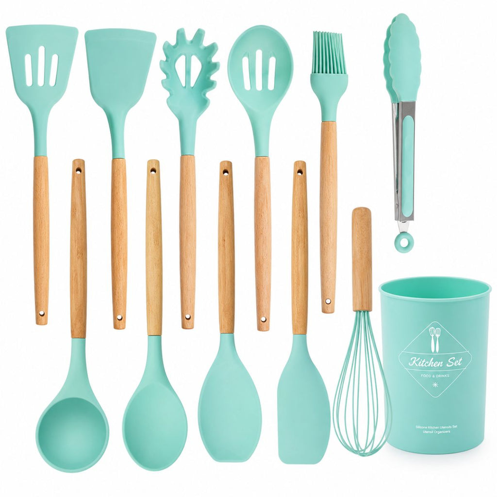 Conjunto de Utensílios de Cozinha Silicone 12 Peças com Suporte Antiaderente - IUB00001