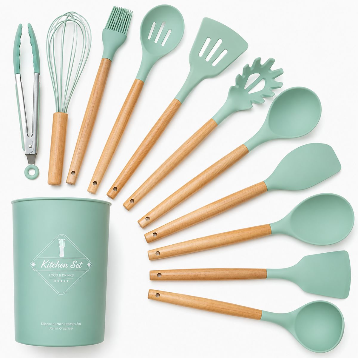 Conjunto de Utensílios de Cozinha Silicone 12 Peças com Suporte Antiaderente - IUB00001