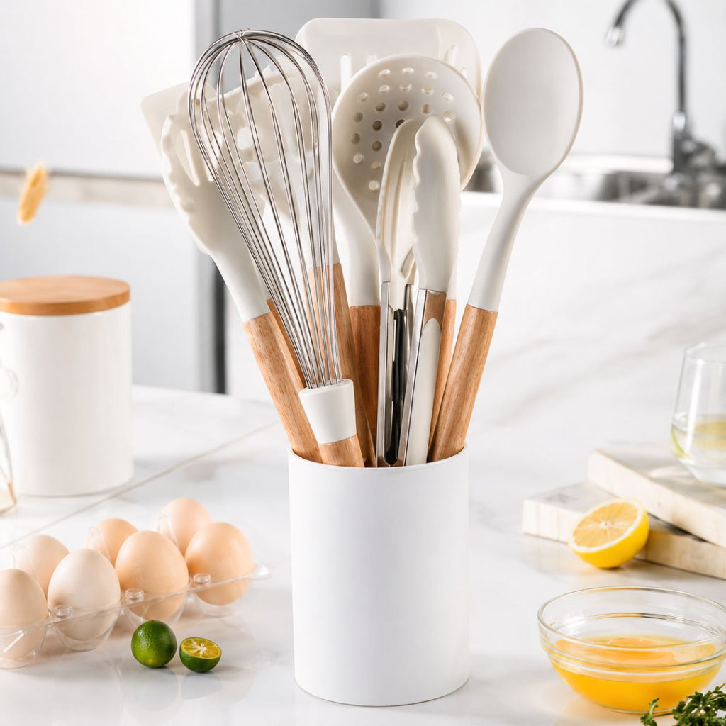 Conjunto de Utensílios de Cozinha Silicone 12 Peças com Suporte Antiaderente - IUB00001
