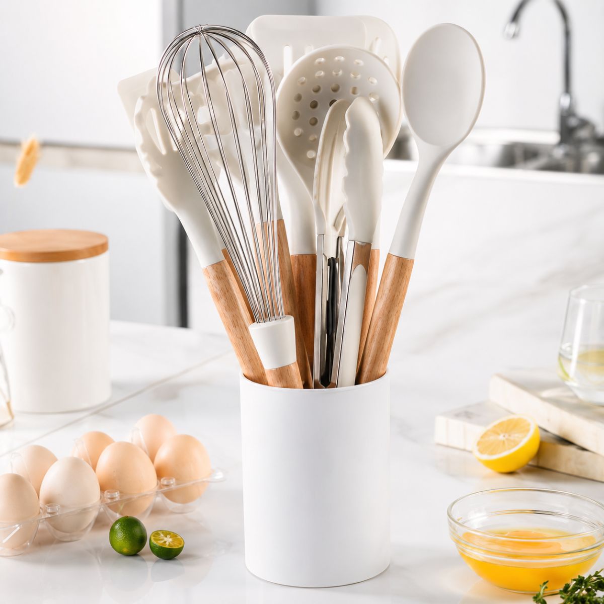 Conjunto de Utensílios de Cozinha Silicone 12 Peças com Suporte Antiaderente - IUB00001