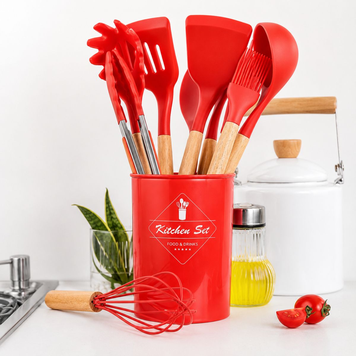 Conjunto de Utensílios de Cozinha Silicone 12 Peças com Suporte Antiaderente - IUB00001