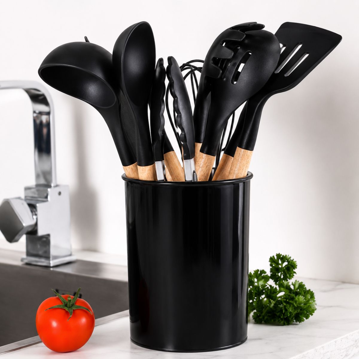 Conjunto de Utensílios de Cozinha Silicone 12 Peças com Suporte Antiaderente - IUB00001