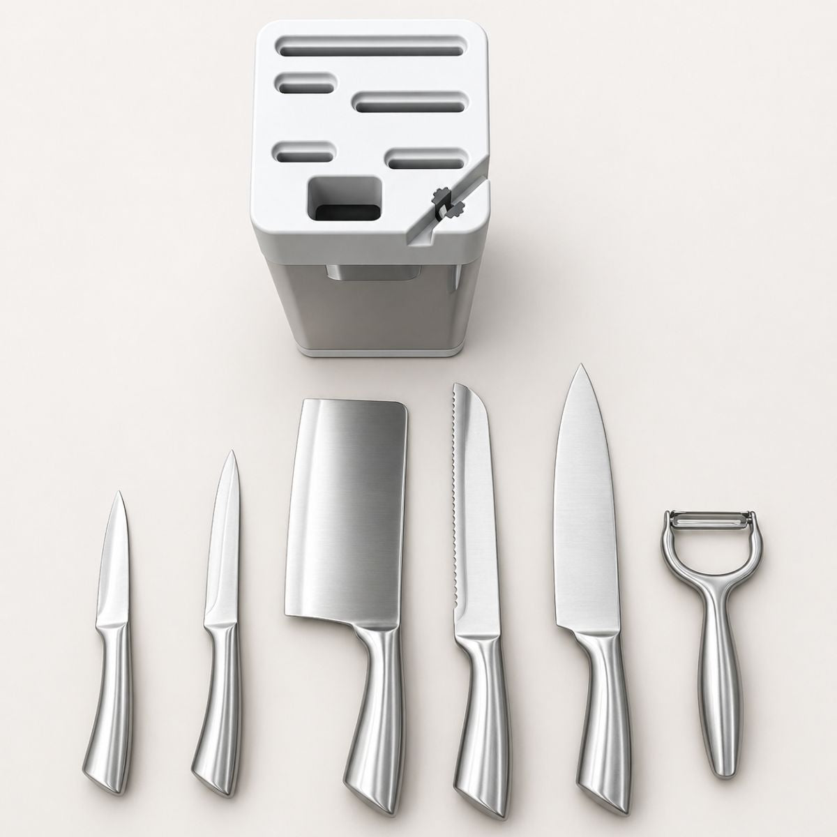 Jogo de Facas em Aço Inox com Suporte- KIT 7 Peças - LCT0036