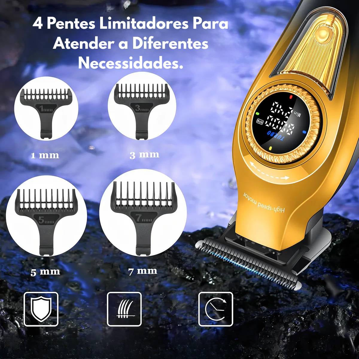 Máquina De Cortar Cabelo Kemei KM-1677 Profissional Recarregável Turbo 8000rpm Led - LFJ-KM-1677