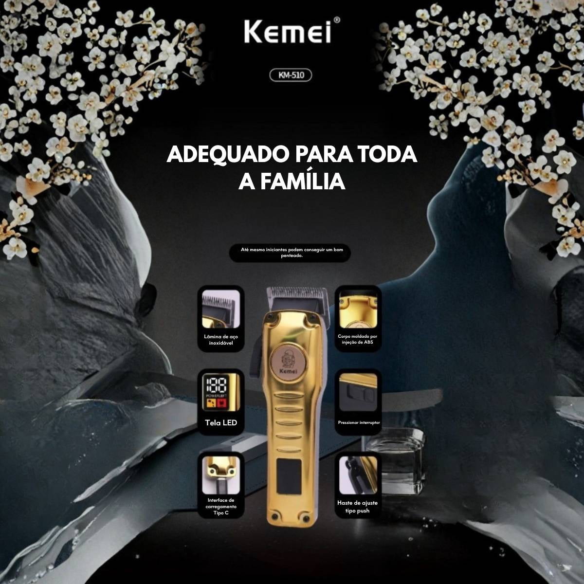 Máquina De Cortar Cabelo Profissional KM-510 Com Display LCD Recarregável Por USB - LFJ-KM-510