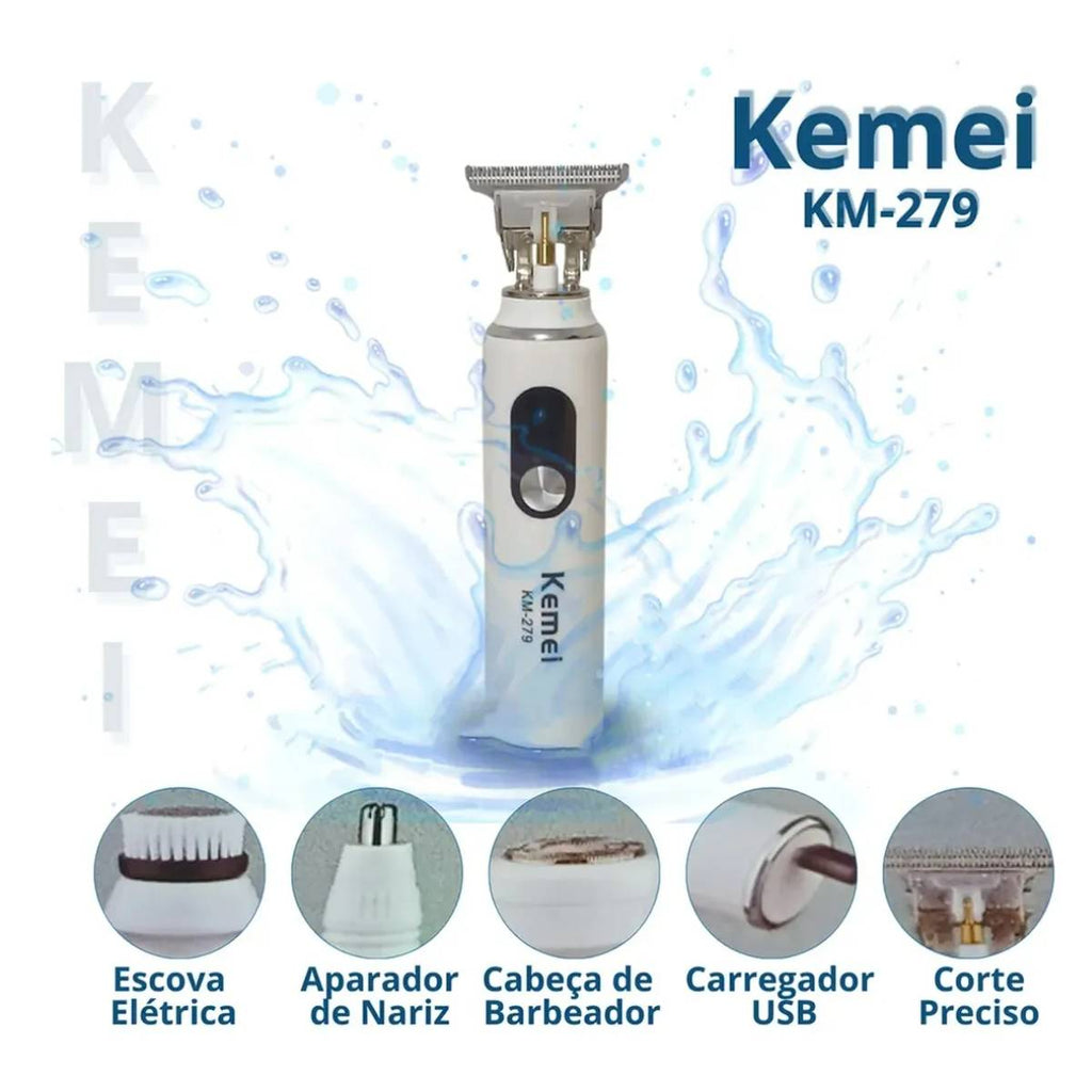 Máquina Kemei KM-279 Aparadora De Pelos 4x1 Cabelo Corpo Barba Nariz - LFJ-KM-279