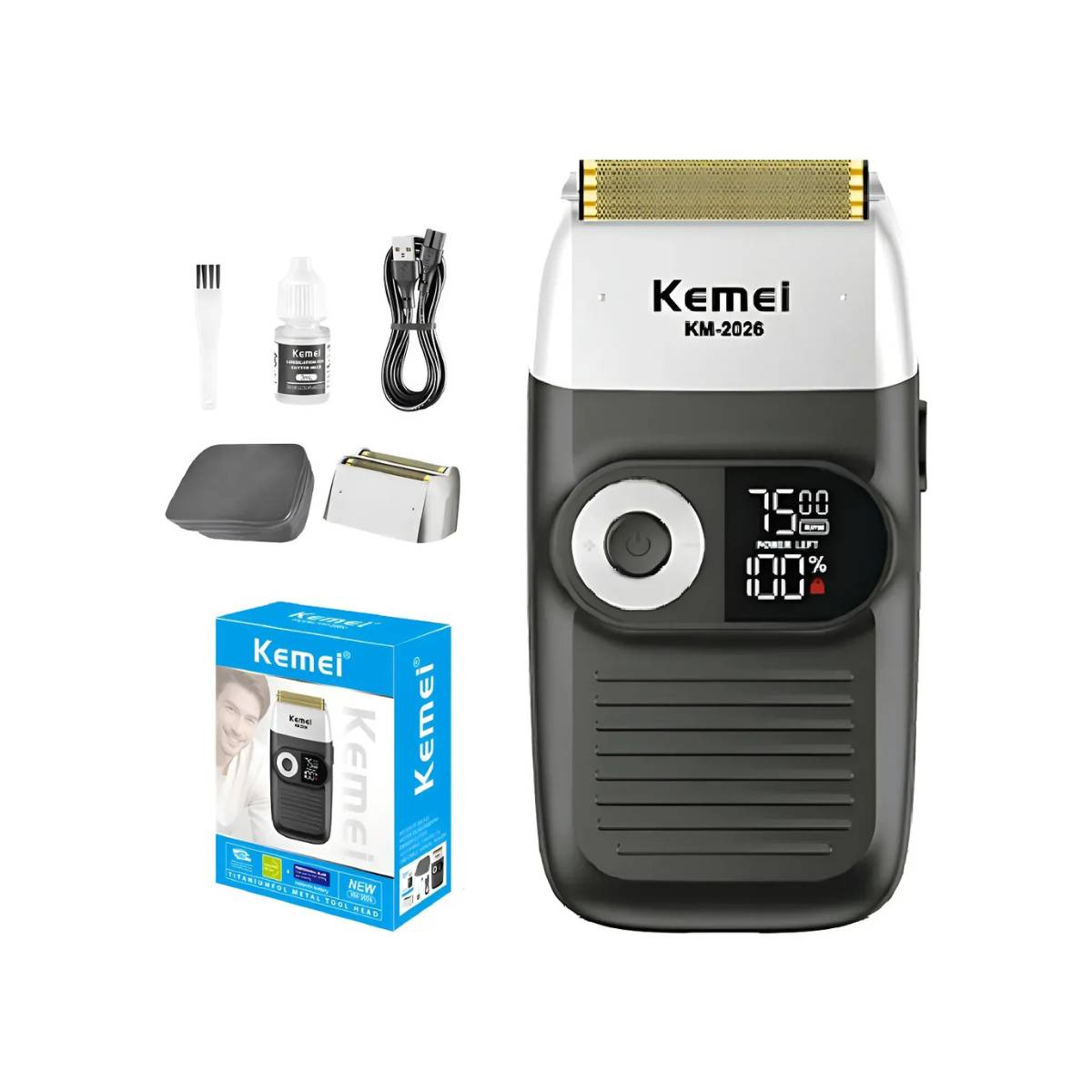 Maquina Kemei KM-2026 Shaver Sem Fio Bivolt Recarregável - TXD-KM-2026