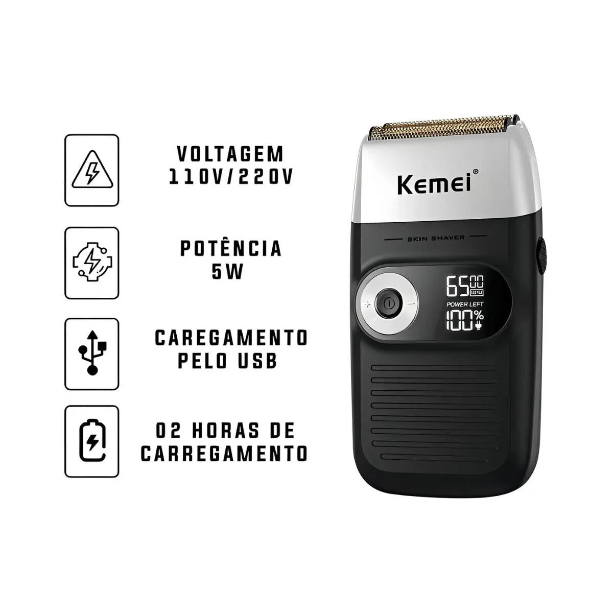 Maquina Kemei KM-2026 Shaver Sem Fio Bivolt Recarregável - TXD-KM-2026