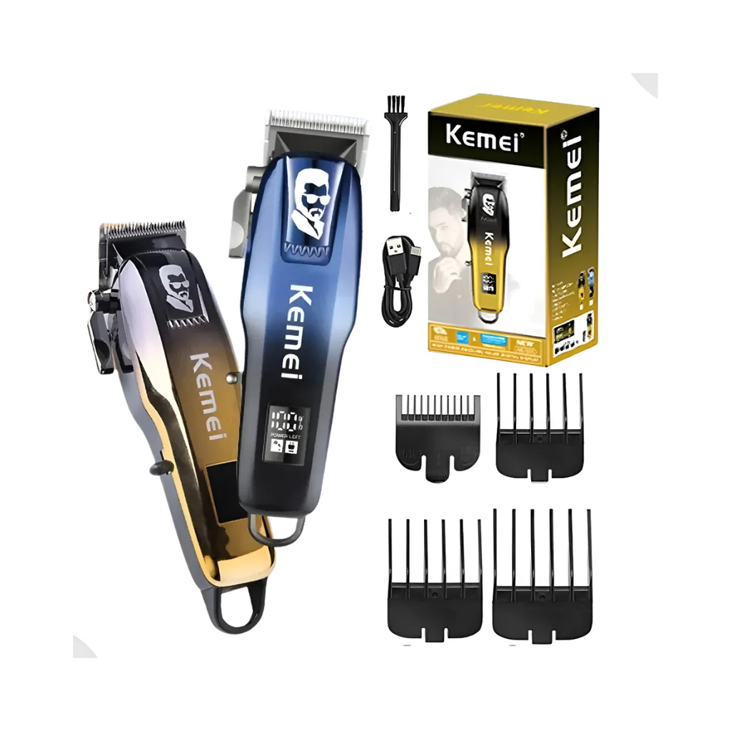Máquina de Cortar Cabelo E Barba KEMEI-709A Profissional Azul e Amarela - LFJ-KM-709A