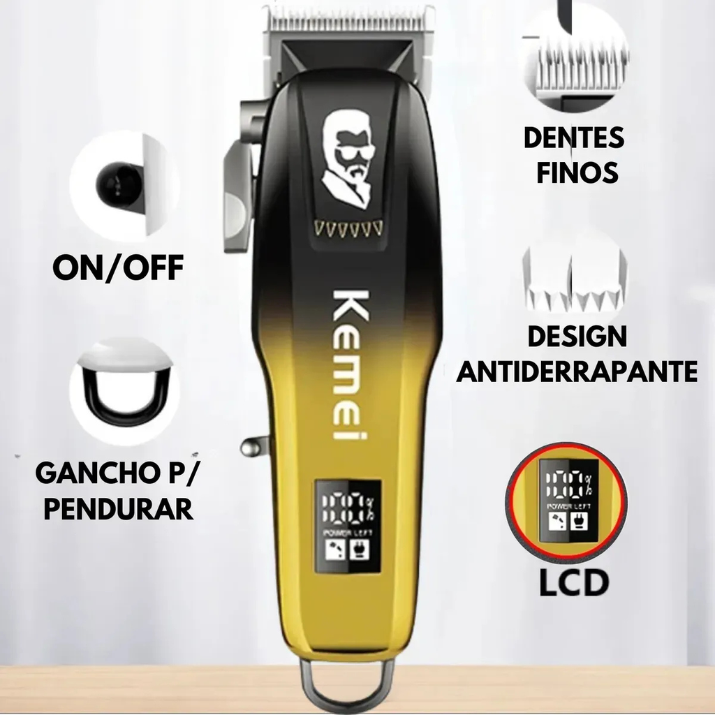 Máquina de Cortar Cabelo E Barba KEMEI-709A Profissional Azul e Amarela - LFJ-KM-709A