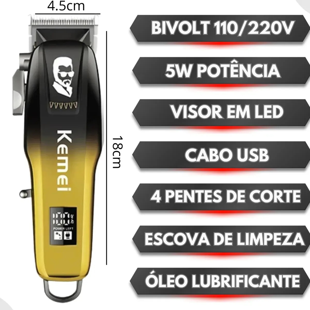 Máquina de Cortar Cabelo E Barba KEMEI-709A Profissional Azul e Amarela - LFJ-KM-709A