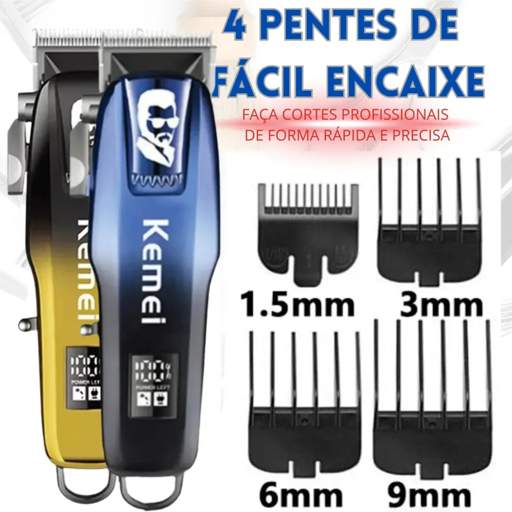 Máquina de Cortar Cabelo E Barba KEMEI-709A Profissional Azul e Amarela - LFJ-KM-709A