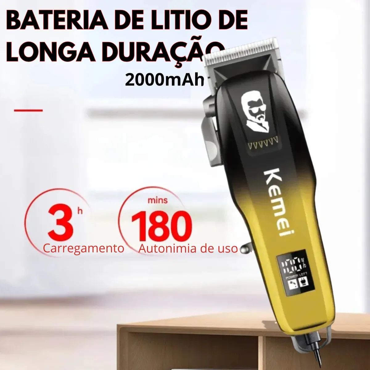Máquina de Cortar Cabelo E Barba KEMEI-709A Profissional Azul e Amarela - LFJ-KM-709A