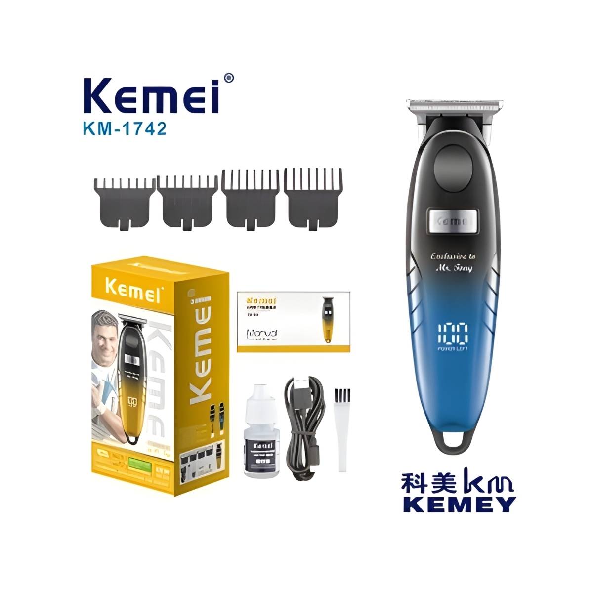 Máquina de Cortar Cabelo Elétrica Kemei KM-1742 6500RPM Profissional de Barba e Bigode - LFJ-KM-1742