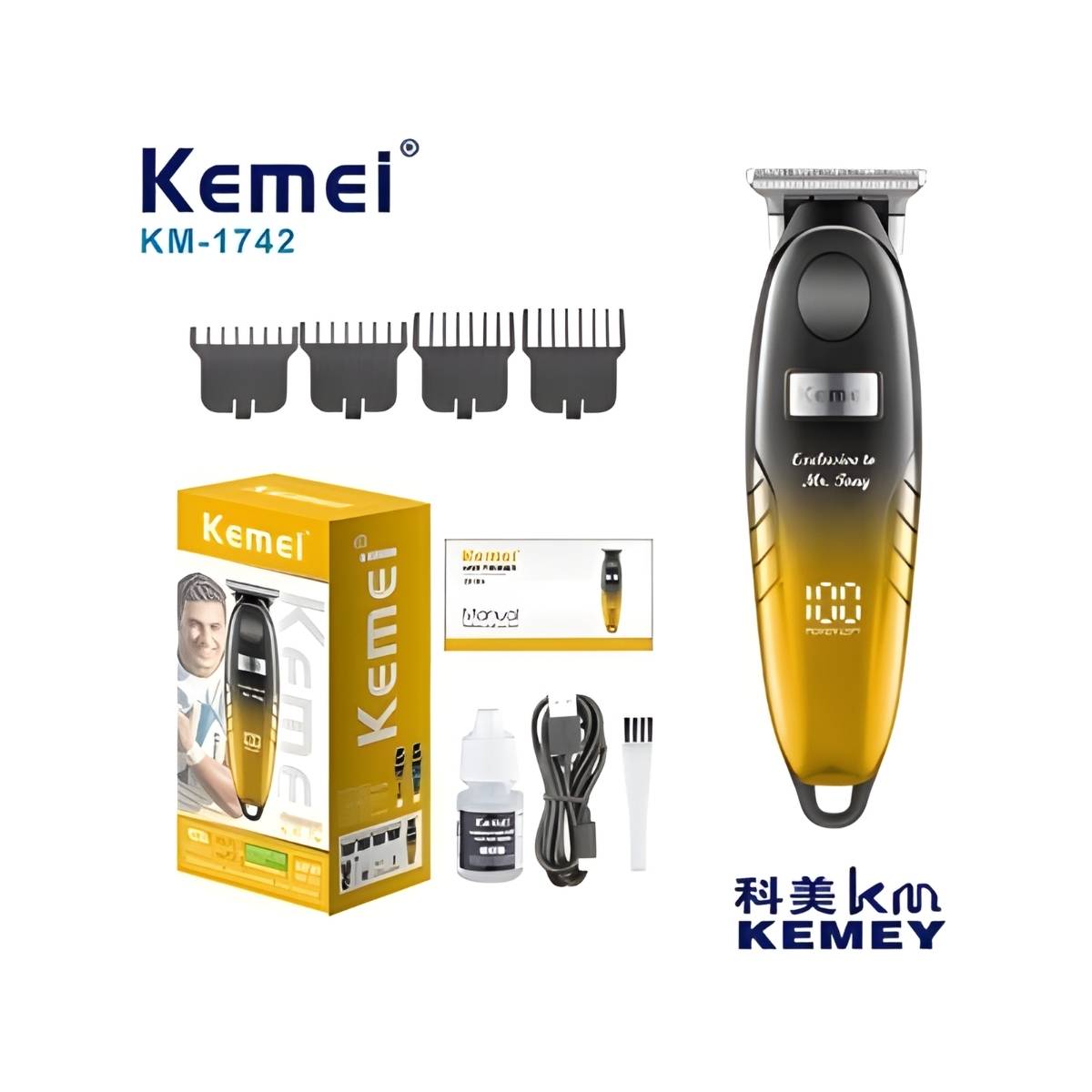 Máquina de Cortar Cabelo Elétrica Kemei KM-1742 6500RPM Profissional de Barba e Bigode - LFJ-KM-1742