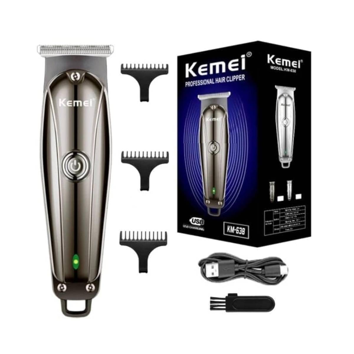 Máquina de Cortar Cabelo Elétrica Kemei KM-638 Profissional Sem Fio Recarregável - KM-638