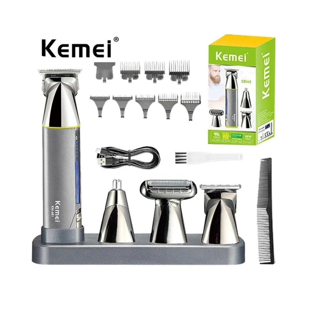 Máquina de Cortar Cabelo KEMEI-681 4 em 1 na Cor Verde - LFJ-KM-681