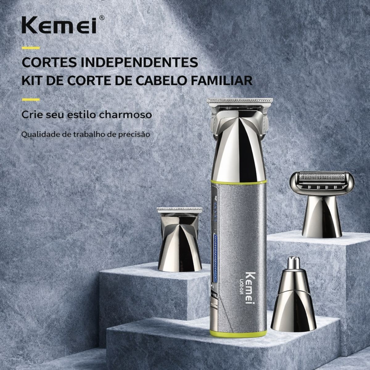 Máquina de Cortar Cabelo KEMEI-681 4 em 1 na Cor Verde - LFJ-KM-681